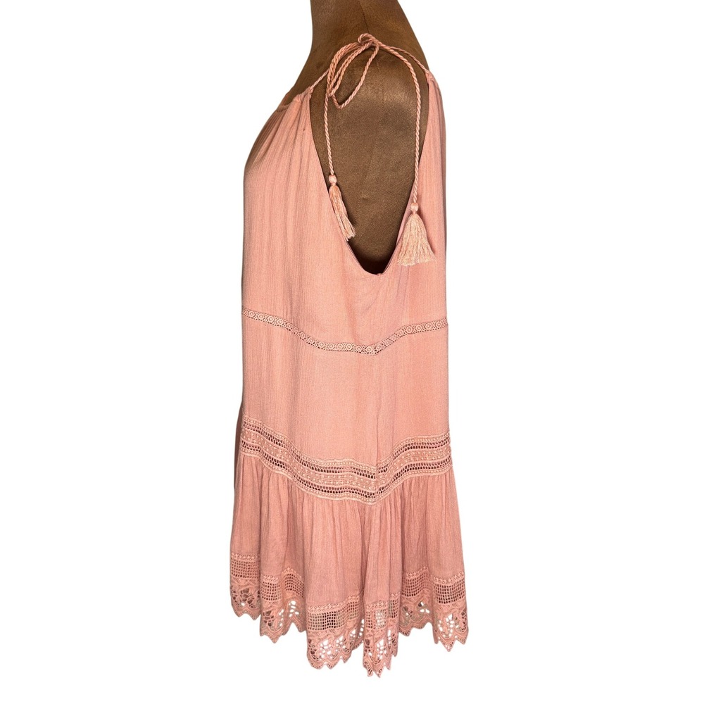 Lumie Pink‎ Lace Trim Tassel Tie Dress Women's Medium Boho Sleeveless Lined EUC - Picture 3 of 8